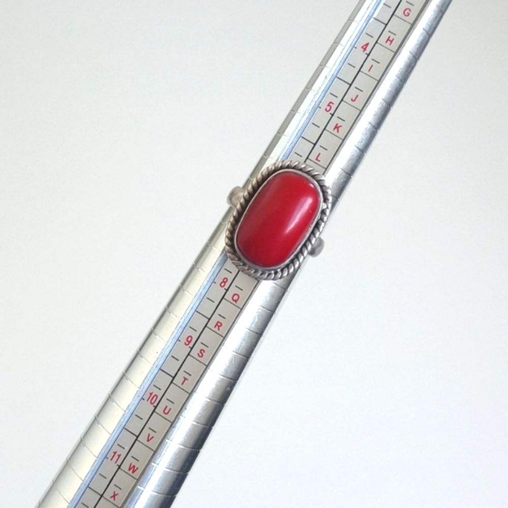 Vintage Red Coral Gemstone 925 Sterling Silver Ring from India Size 7